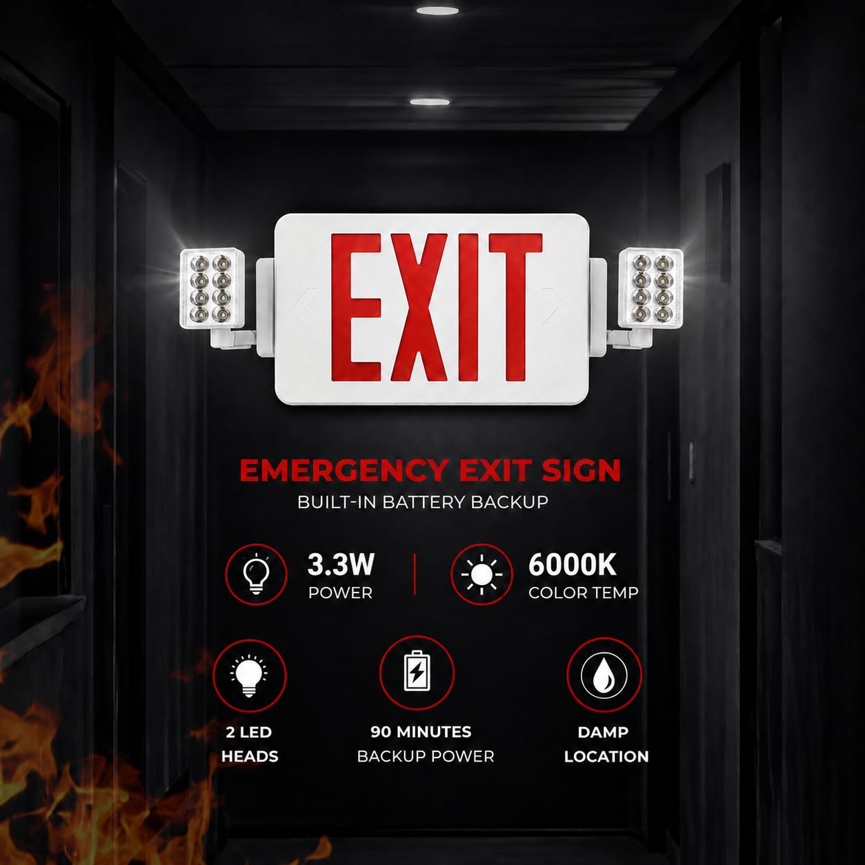 8 Pack Double Sided LED Emergency EXIT Sign Combo, Two LED Lights
