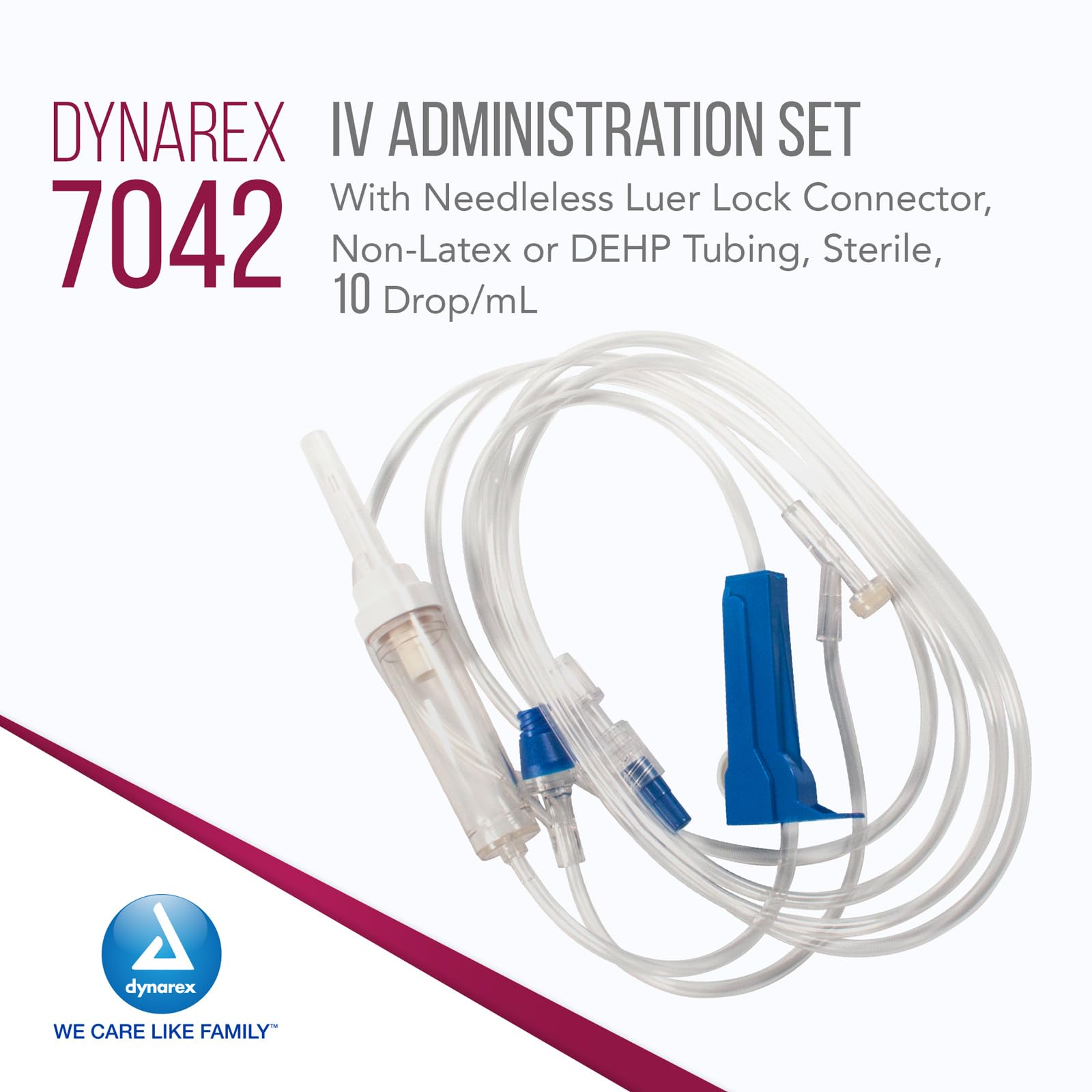 Dynarex 7042 IV Administration Set with 2 Needles Port and Check Valve, 10 Drop/mL, 112