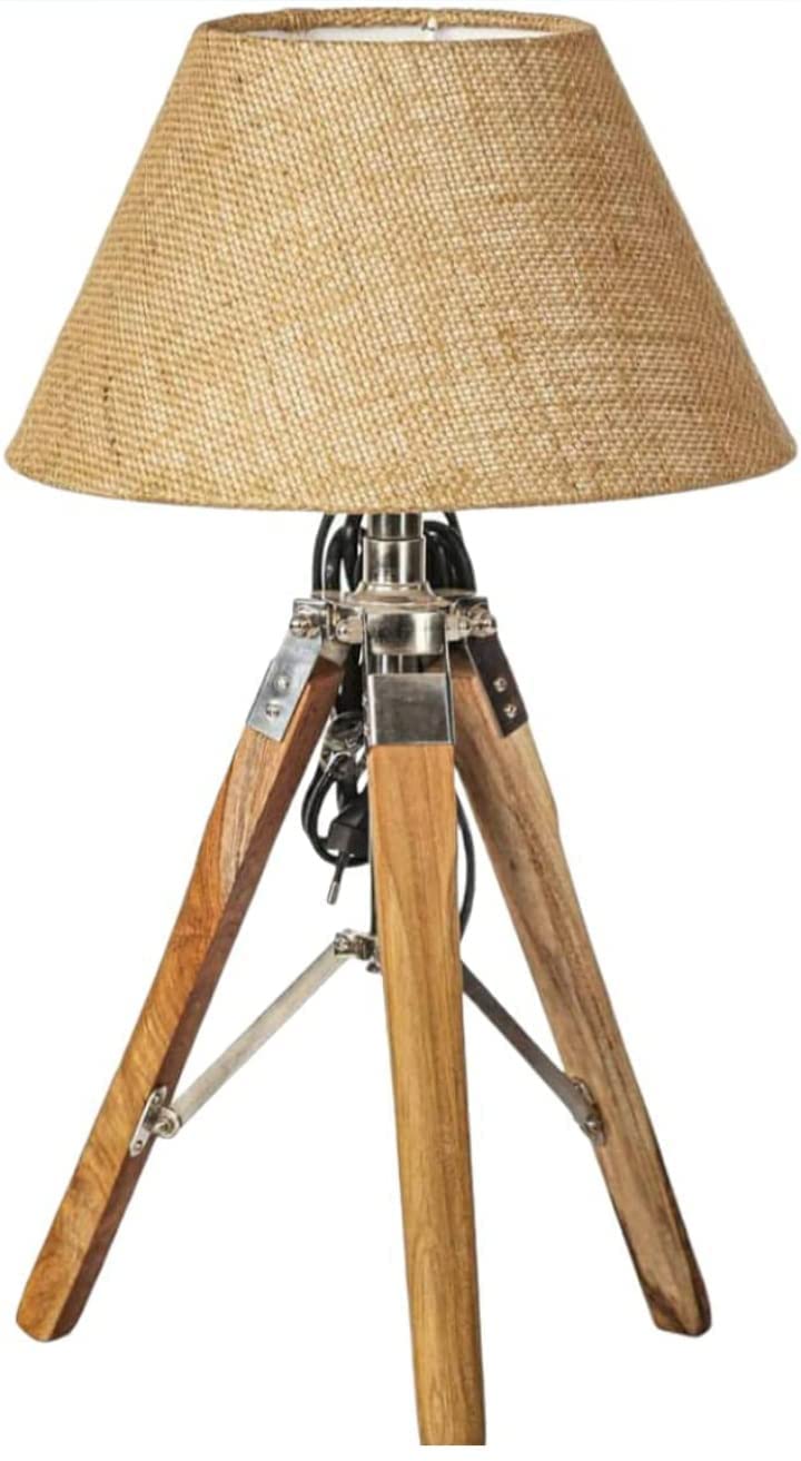 Teak Wooden Italian Jute Crafter Decorative Antique Tripod Standing Floor Lamp (Brown) Lamp for Living Room, Bed Room, Study Room Corner, and Office, Pack of 1,Standard-image-15