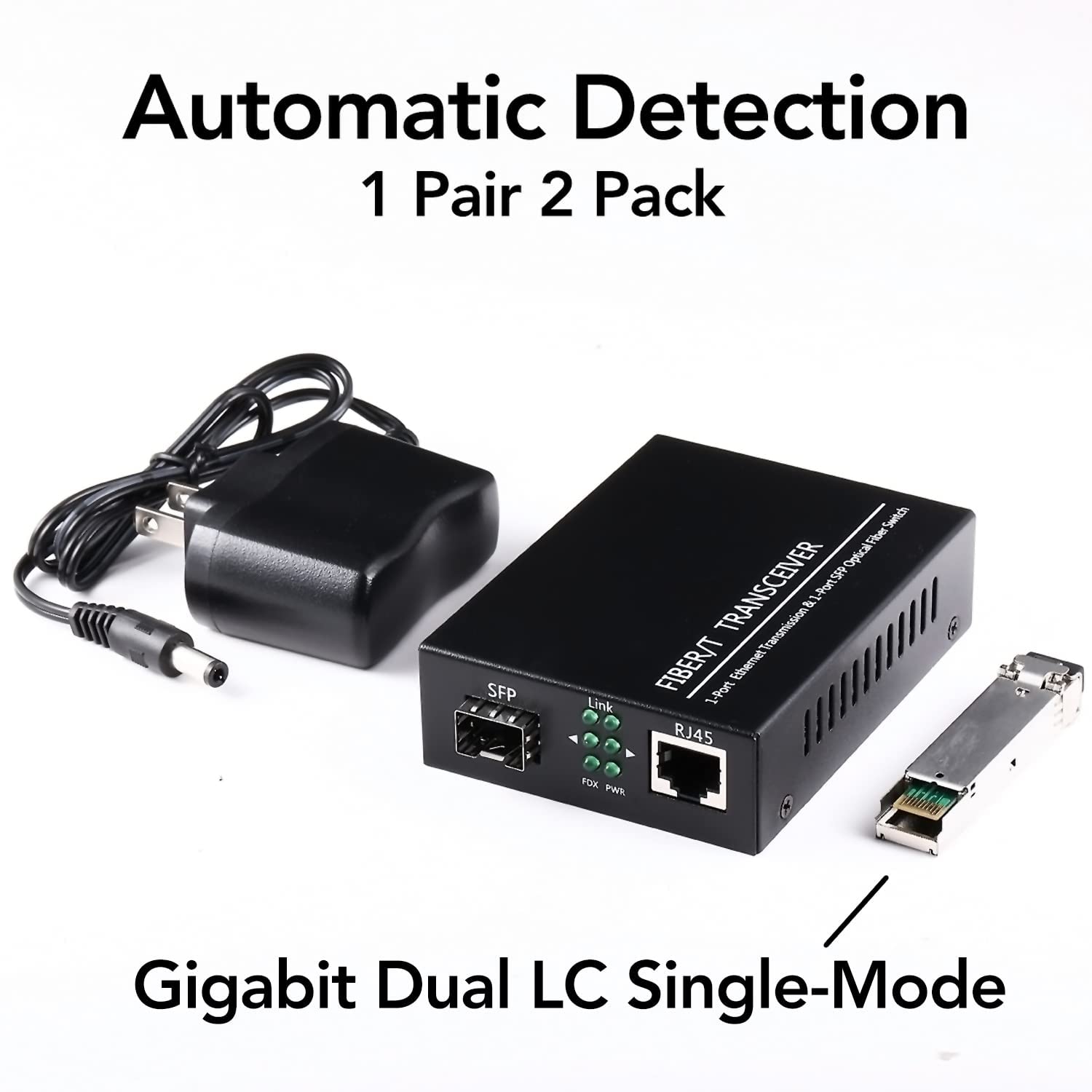 Un paio di convertitori multimediali Ethernet da 1,25 G/s Bidi Gigabit in fibra ottica con 2 moduli ricetrasmettitori Bidi SFP LC inclusi, SX SMF RJ45 a slot SFP fino a 30 KM