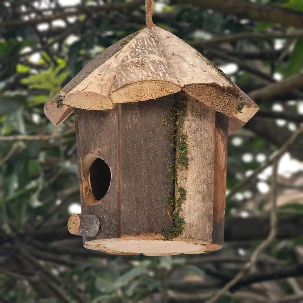 ZYWUOY Vogelhaus aus Holz für den Garten, stabile natürliche Nisthütte mit rustikalem Dekor-Design, einfache Montage, Outdoor-Unterschlupf für Wildvögel, 16 x 16 cm