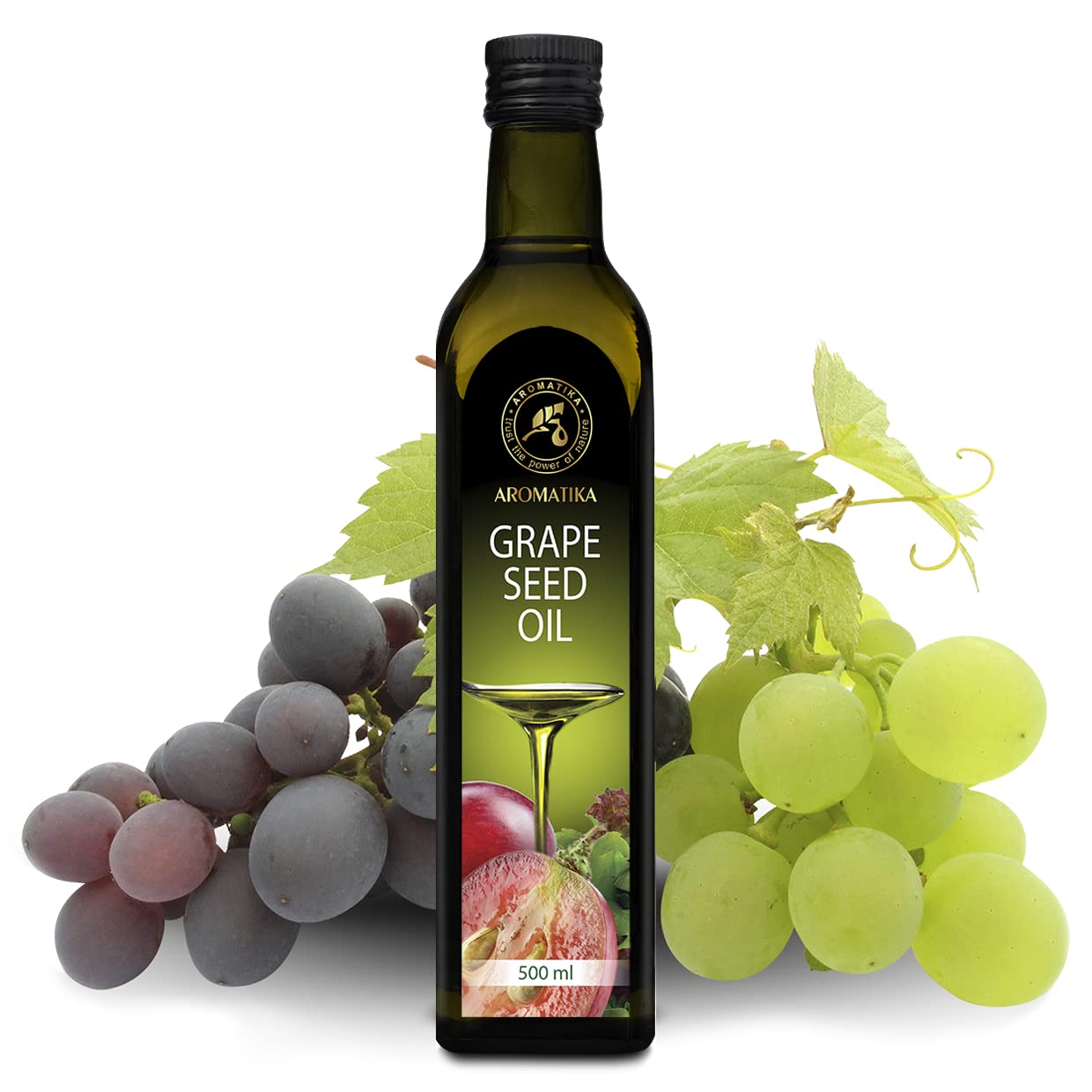 Aceite de Semilla de Uva 500ml - Aceite de Pepita de Uva para Cocinar y Hornear - Vegano - Aceite para Ensaladas - Aceite Culinarios - Ideal para Consumo, Freír y Aderezos de Ensaladas
