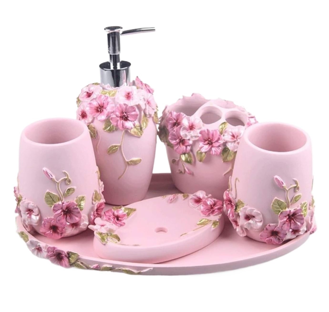 Accesorios De Baño Juego De 6 Dispensadores De Líquido para Baño, Accesorios De Baño De Resina, Soporte para Cepillo De Dientes, Jabonera, 2 Vasos Set De Baño Accesorios