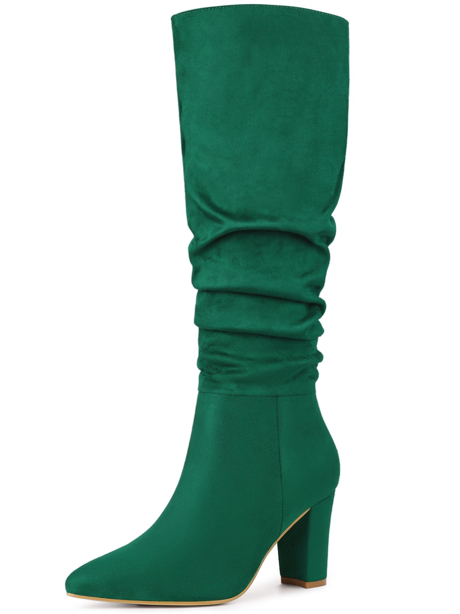 Allegra K Womens Slouch Pointed Toe Chunky Heel Knee High Boots