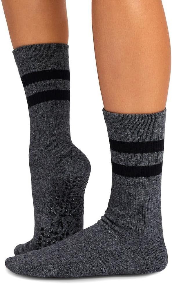 TAVINOIR Kai Fashion Crew Grip Socks, Small, Charcoal Grey