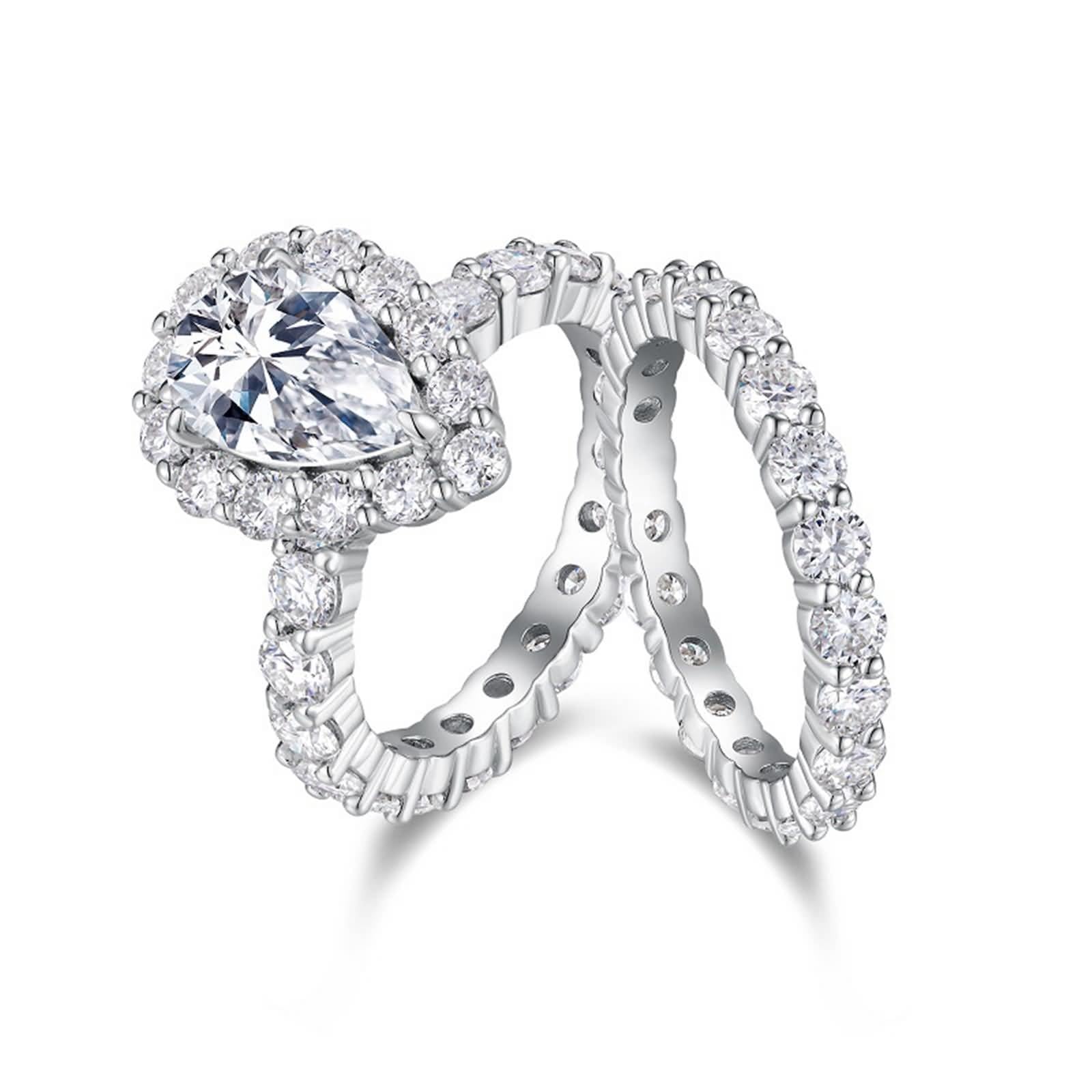 Anillos para mujer, oro auténtico, 2 unidades, oro blanco, apilables, anillos de boda con moissanite
