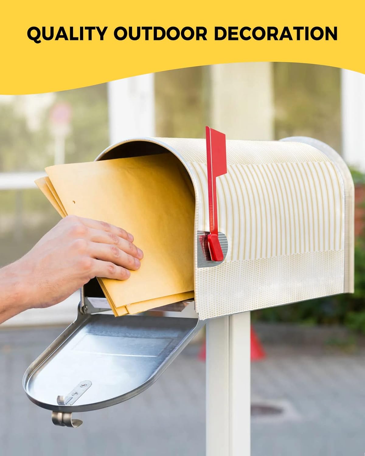 Gradient Texture Mailbox Cover Standard 18.5x21.7 inch Magnetic Post Letter Box Cover Outdoor Mailbox Covers for Patio, Garden, Home Decoration Vertical Lines Pattern Simple Style