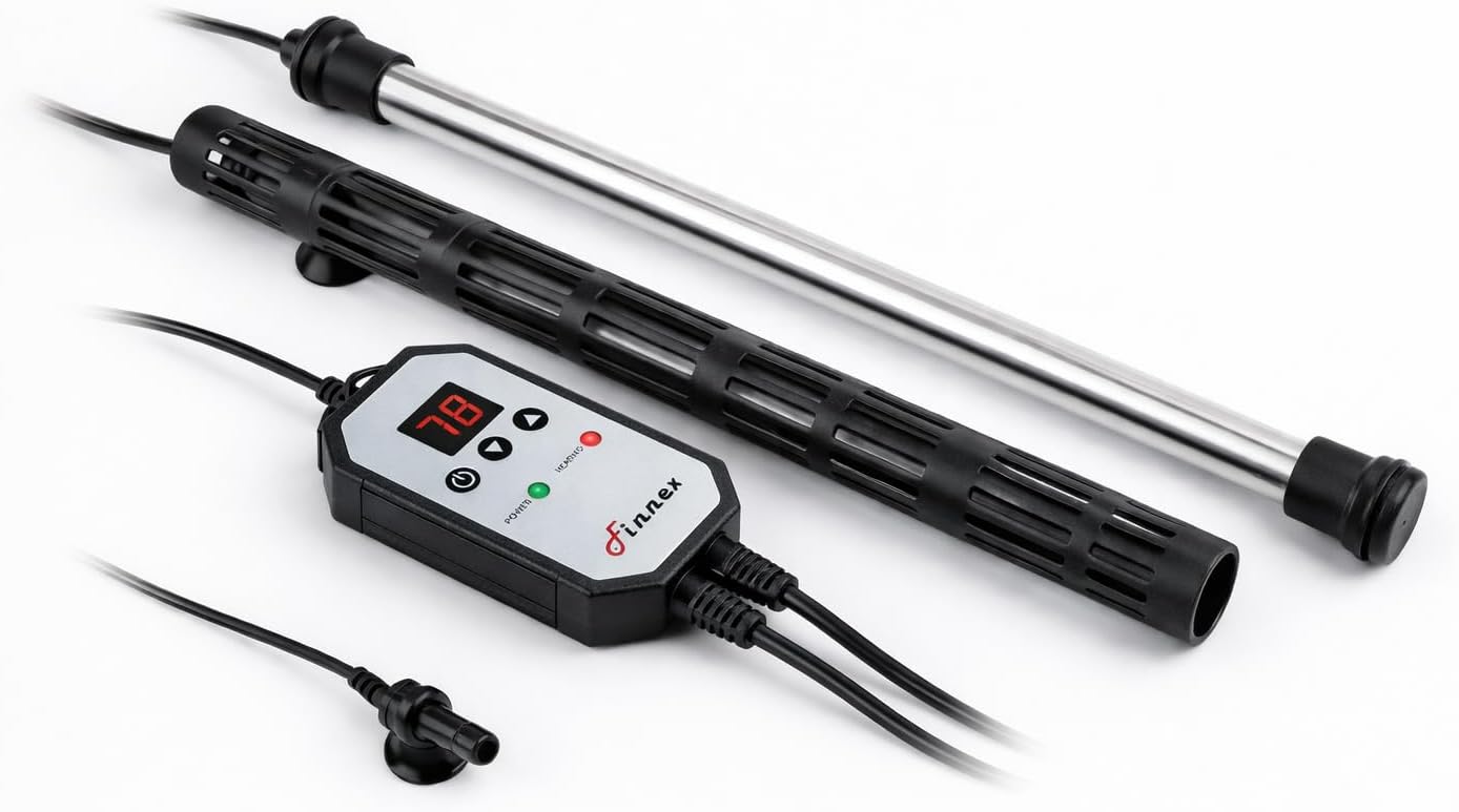 Finnex Titanium Aquarium Heater, HMC Series, Japanese Sensor, Upgraded Controller with Heater Guard, Made in Taiwan (200 Watts)