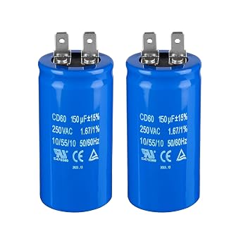 150uF/MFD CD60 Motor Start Capacitor 250VAC 50/60Hz for Electric Motor Starting 2 Pack