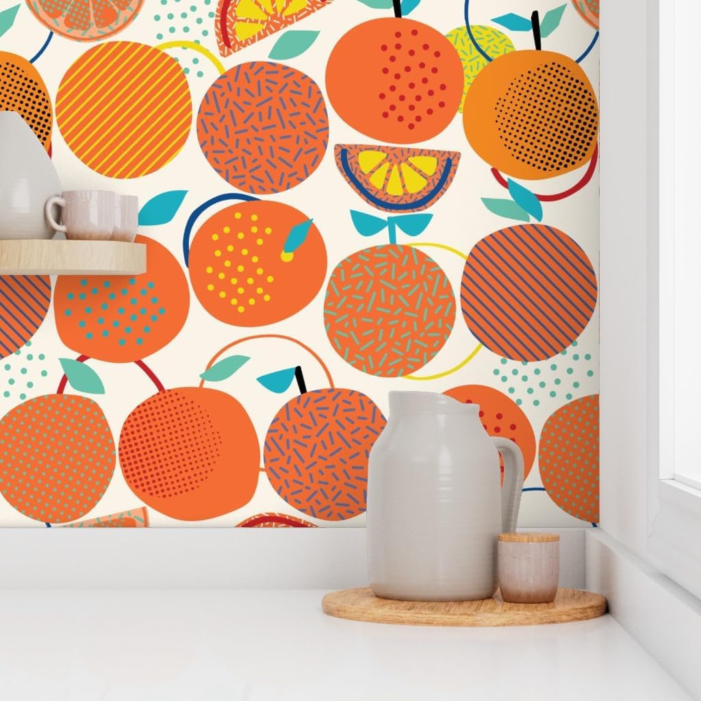 Removable Wallpaper 3ft x 2ft - Fresh Oranges Cute Bright Orange Fruit Modern Abstract Citrus Custom Pre-Pasted Wallpaper by Spoonflower