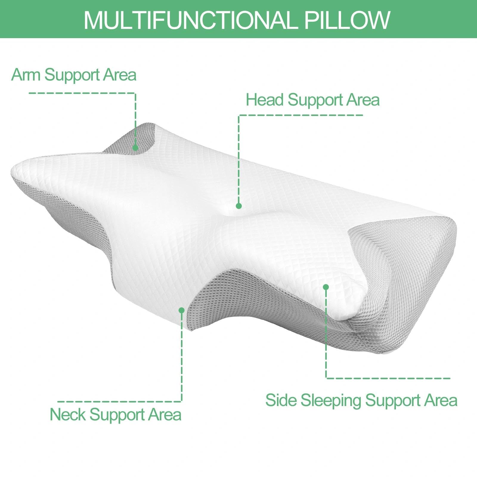 63 x 37 x 12cm Cuscino Cervicale, Cuscino Memory Foam, Cuscino Ortopedico, Cuscini per Cervicale, Cuscino Ergonomico, Guanciale per Chi Dorme di Fianco, sulla Schiena o sulla Pancia - 4