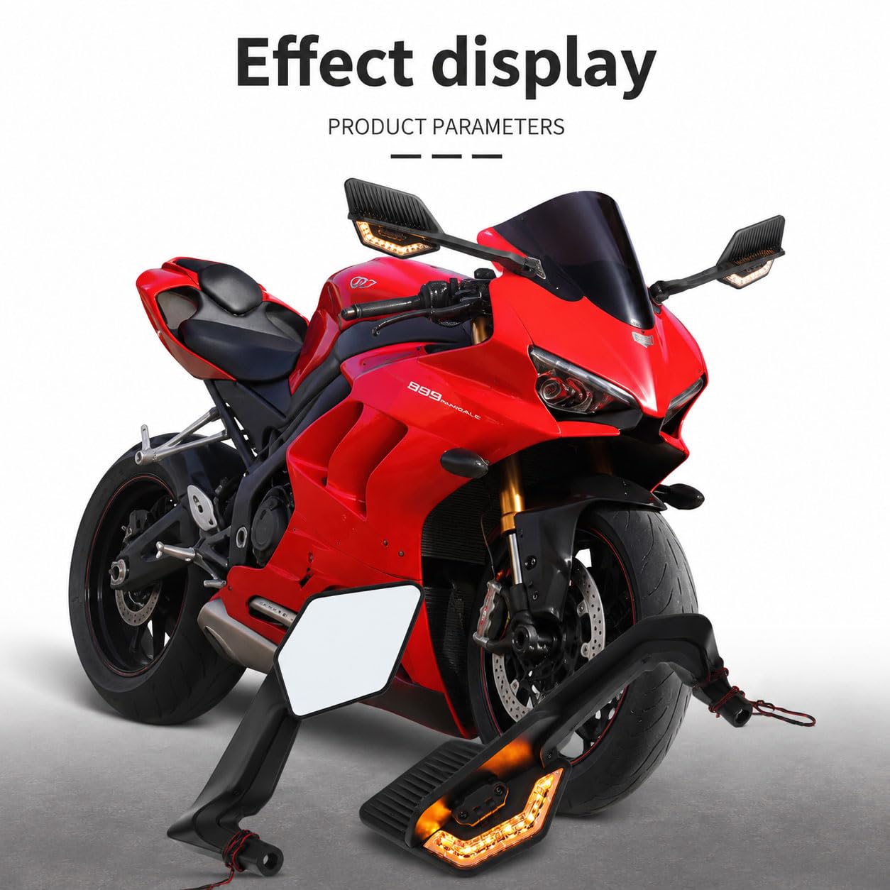 Große Motorrad Rückspiegel für Moto Guzzi V7 850 2021–2026, Verstellbare Stealth Spiegel mit Licht, Aerodynamische Windflügel Seitenspiegel