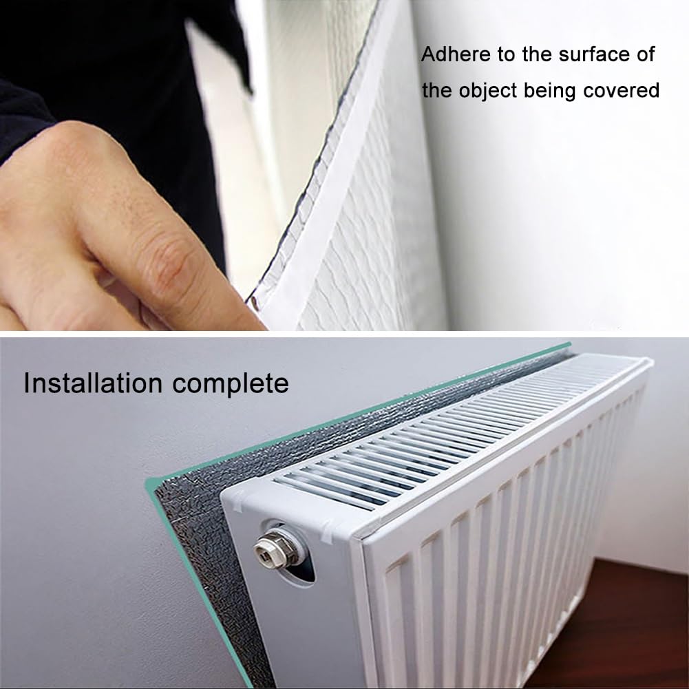 Pannello Termoriflettente per Termosifoni, Pannelli Riflettenti per Termosifoni con Nastro Adesivo, Isolante Termico Alte Temperature per Finestra Parete Vetro(W 60 x H 220 cm)