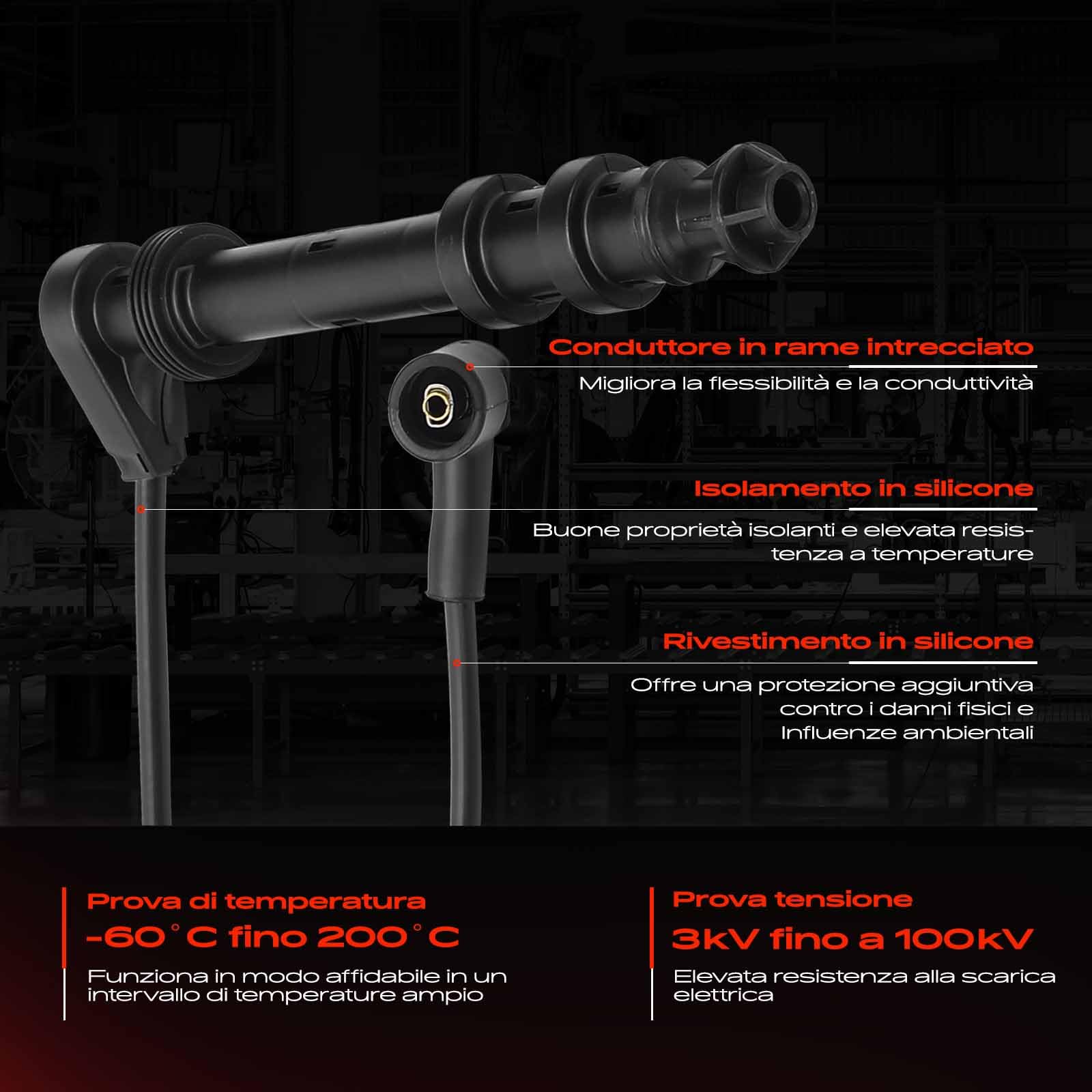 Frankberg 4x Set cavi di accensione Set cavi di accensione Benzina Compatibile con B.r.a.v.a B.r.a.v.o I Marea Multipla Palio Dedra Delta II Lybra SW Replace# 46413088