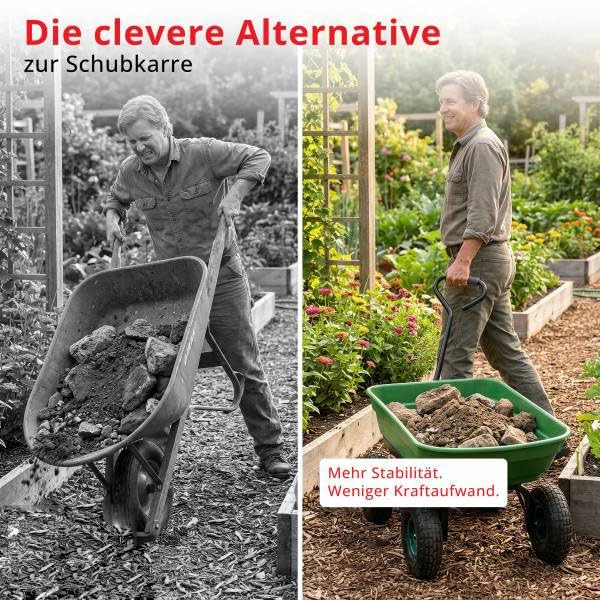 Gartenwagen mit Kippfunktion 300 kg, Transportwagen mit Luftreifen und Lenkachse, robuste Gartenkarre als Schubkarren Alternative, Kippwagen Lastenwagen für Gartenarbeit, Holz, Erde, Laub und Kompost