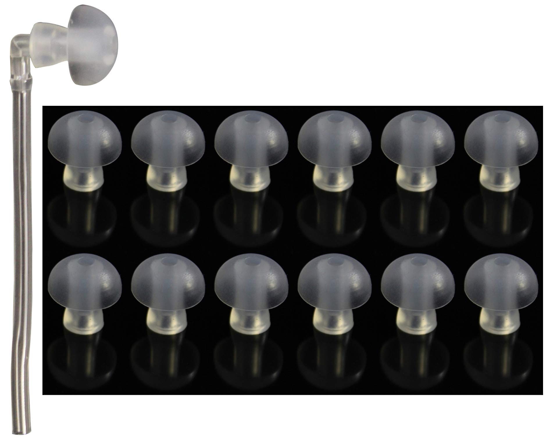 FCS Silicone Earplug Domes for BTE and Pocket Hearing Aid Ear Tip Replacement with Tube and Elbow Connectors (12 Pc. Large- 14mm)