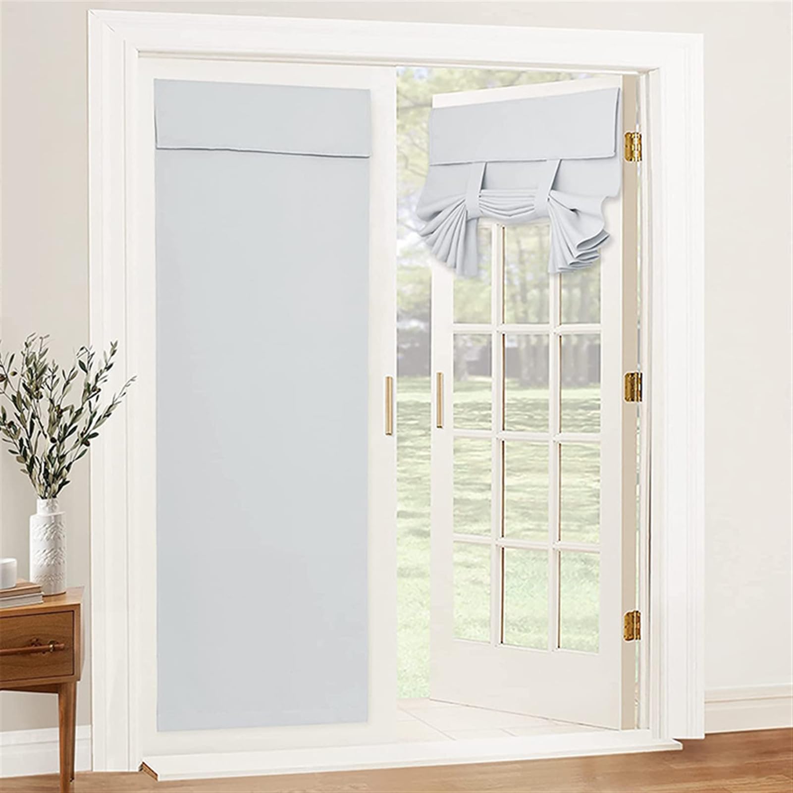 Momooda French Door Durtain, Door Way Privacy Curtain, Self-Adhesive Blackout Thermal Front Door Window Curtain with Tieback, 1 Panel, White, 66x173cm