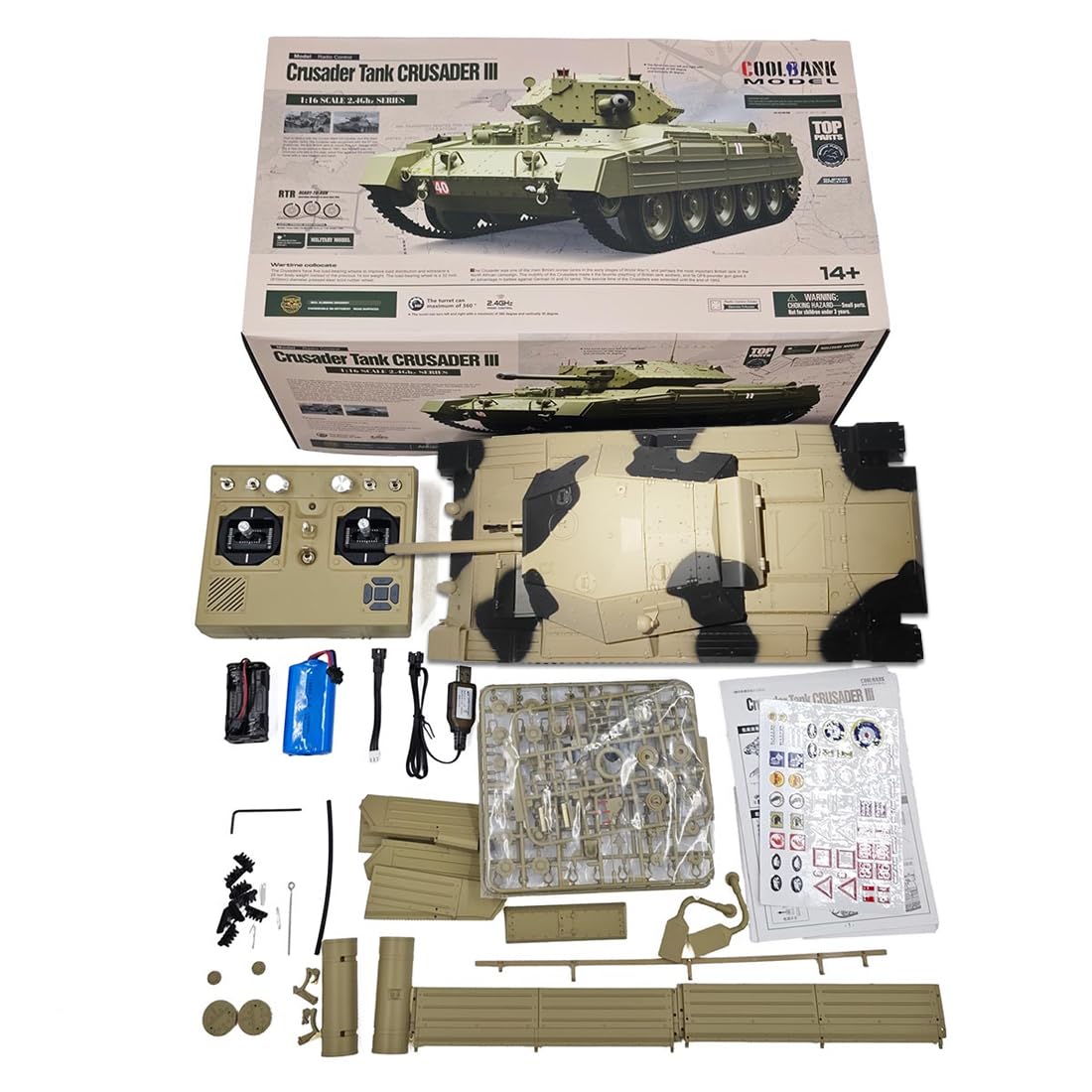 Pilot zdalnego sterowania, skala 1/16, 2,4 G, brytyjski krzyżowiec w pełni proporcjonalny model czołgu z dźwiękiem i światłami, trybami podwójnej prędkości i symulacją odrzutu, pojazd