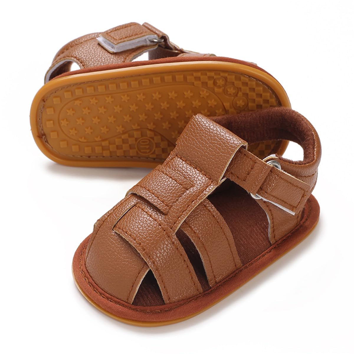 COSANKIM Infant Baby Boys Girls Summer Sandals Non Slip Soft Sole Toddler First Walker Crib Shoes(0-18 Months)(G-brown baby shoes)