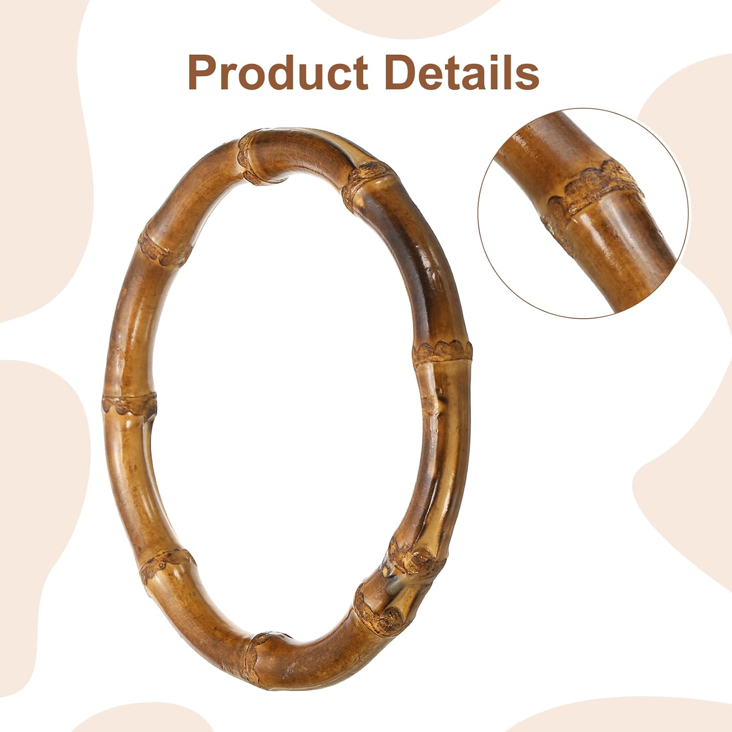 uxcell Bamboo Purse Handle, 5 Inch Round Handmade Rings Holders, Decorative Replacement Handle for Tote Bag, DIY Beach Summer Bag, Handbag Making Decorations, (Dark Brown) - Image 3