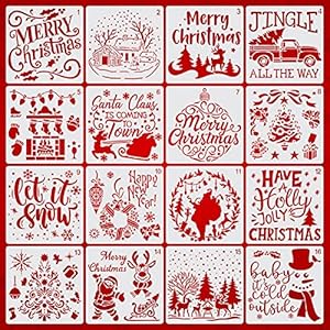 TBSCWYF 16pcs pochoirs Noel Noël Pochoir Kit Pochoir en Plastique Noël Peinture Pochoirs Pochoir Dessin Noel pochoirs Noel Enfant Pochoir Noel réutilisable Cadeaux de Noël pour Les Enfants (B)