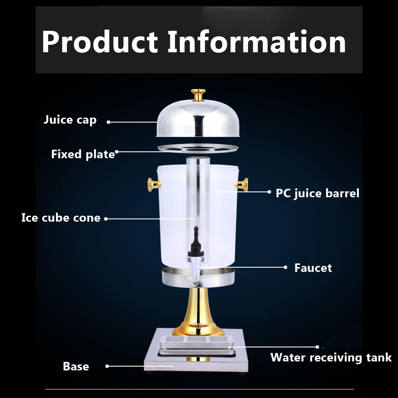 Dispenser per bevande in acciaio inox con supporto, dispenser per succhi caldi e freddi, contenitore per ghiaccio e vassoio antigoccia, perfetto per feste, buffet ed eventi di catering