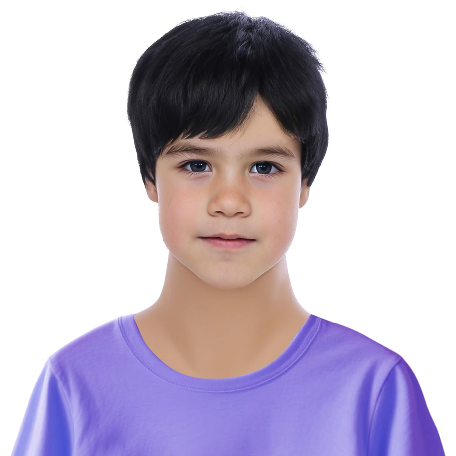 PATTNIUM Kids Black Wig Boys Short Black Straight Wigs Children Side Part Wig Synthetic Cosplay Costume Halloween Daily Wigs