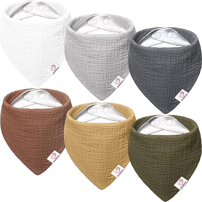 Image of Bearmoss Muslin Baby Bibs 6 Pack 100% Cotton Baby Bandana Drool Bibs for Unisex Baby Girls Boys Drooling and Teething