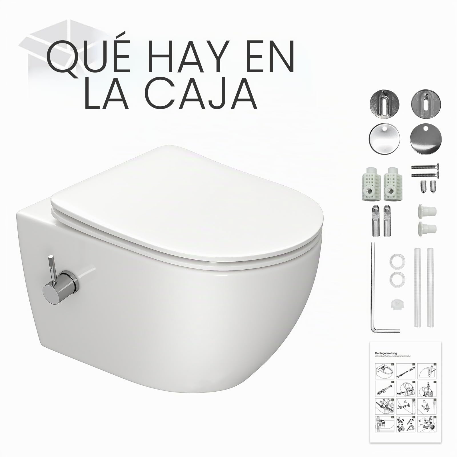 Inodoro de ducha con boquilla integrada, inodoro colgante con función de bidé, inodoro Taharet con nanorevestimiento, inodoro con ducha con grifo, asiento de inodoro con cierre automático, 53×36×35 cm
