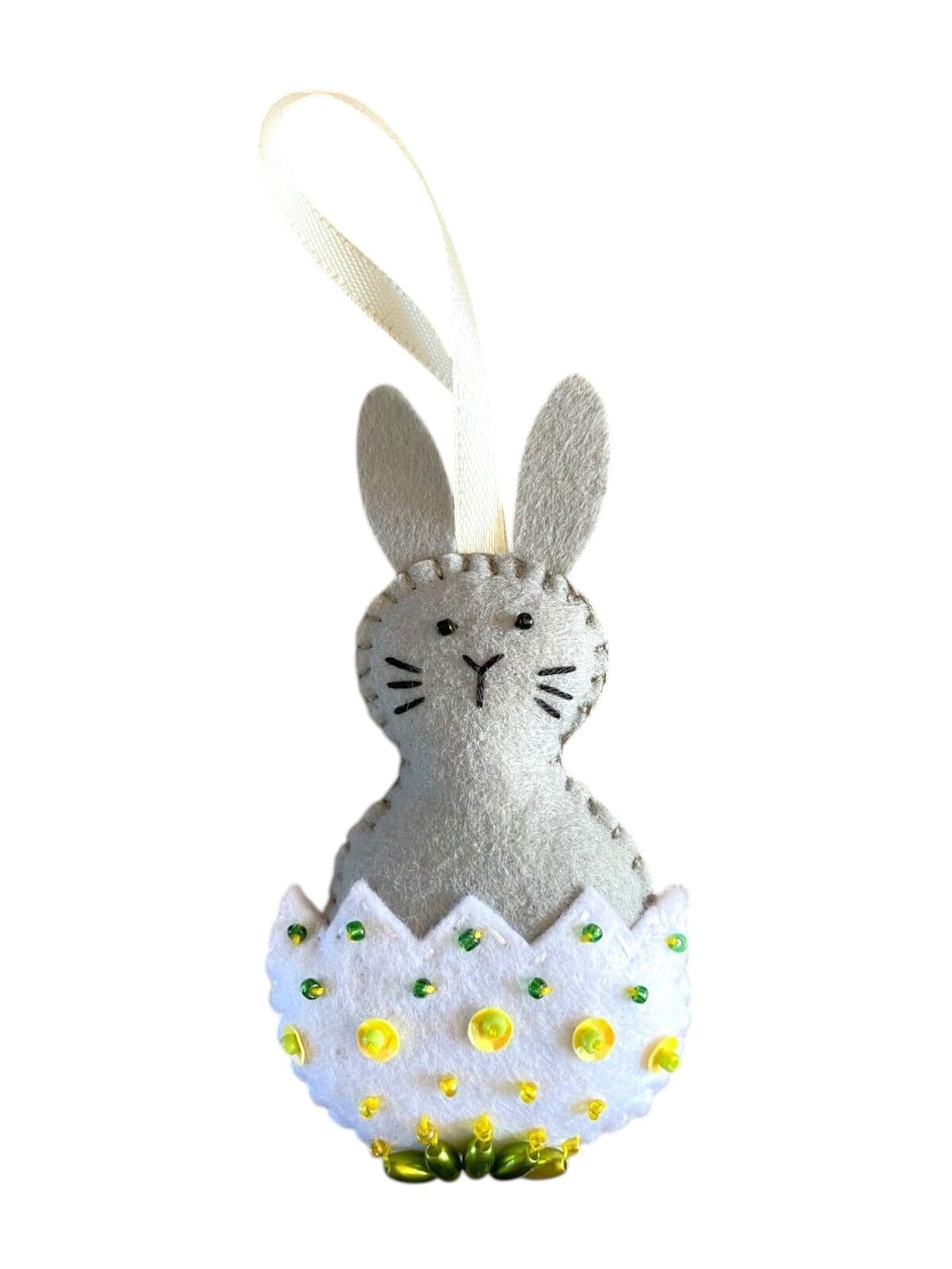 Handmade felt Easter decorations hanging ornaments bunny, chicken, egg (bunny egg) — image 1
