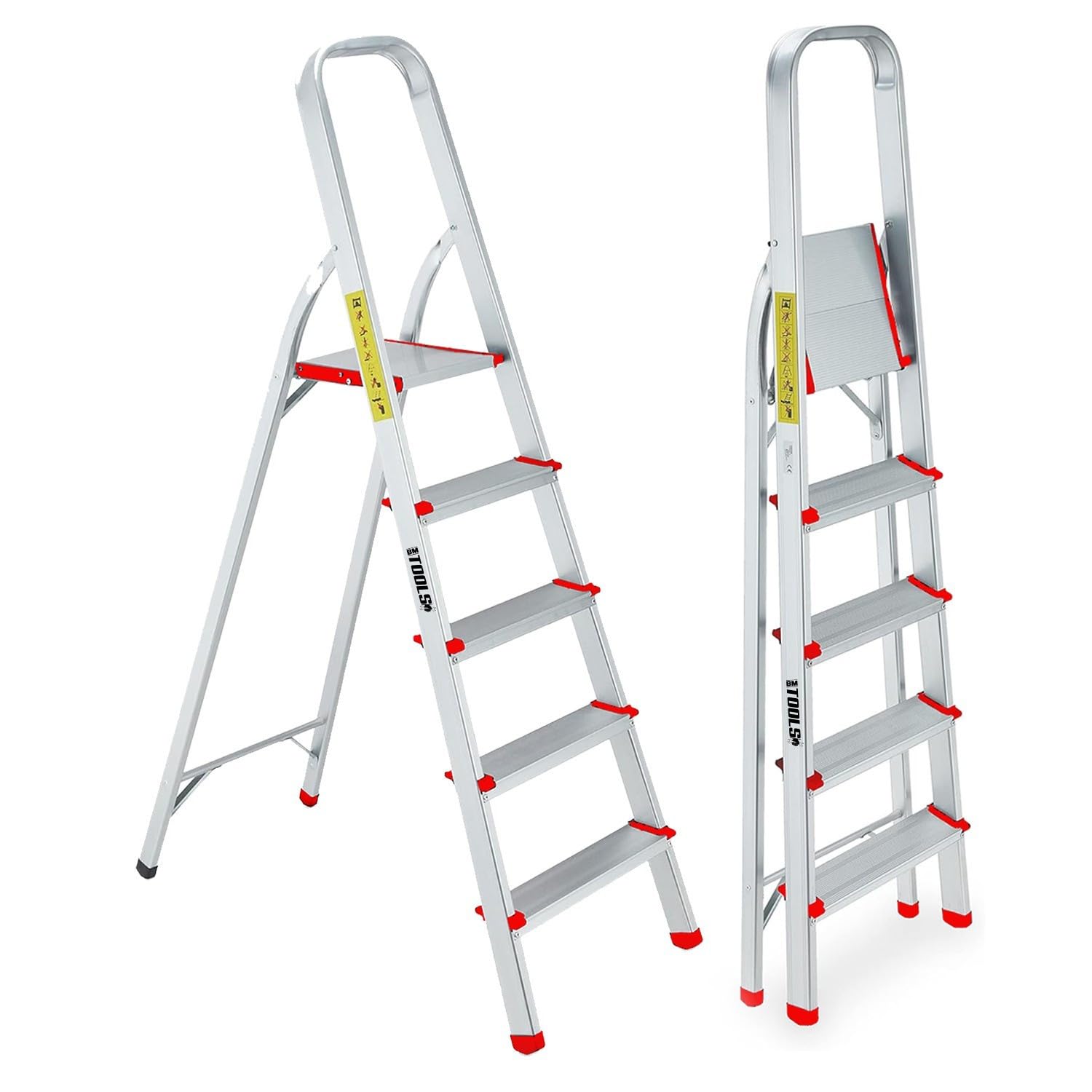 Escabeau à 5 marches BM TOOLS BMT-ESC5-ALU - Haut. de Travail : 99 cm - Prend Peu de Place et se Range Facilement - en Aluminium