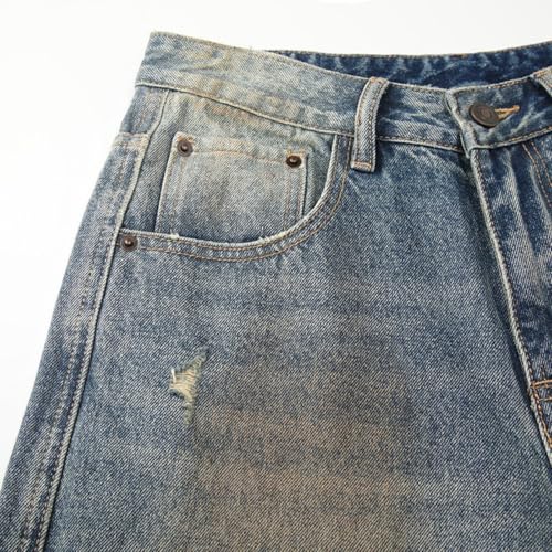 Jeans Pants Trousers Denim Autumn Collection Retro Wasteland Style Ripped Mud Dyed Distressed Washed for Men3