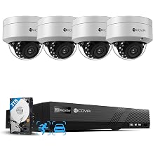 نظام كاميرا أمان 4COVR PoE، 4 قطع كاميرا IP قبة مقاومة للتخريب IK10 بدقة 5 ميجابكسل مع ميكروفون، كشف المركبات البشرية بالذكاء الاصطناعي، 8 قنوات 8 ميجابكسل H.265 NVR مع محرك أقراص ثابتة سعة 2 تيرابايت، IP67 منزلي مقاوم للعوامل الجوية في الهواء الطلق، LY54AX5M0804