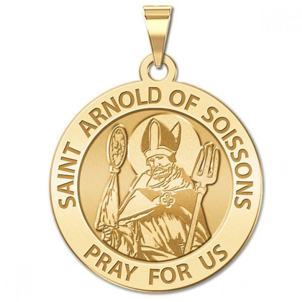 PicturesOnGold.comSaint Arnold of Soissons Round Religious Medal - 3/4 Inch Size of a Nickel Solid 14K Yellow Gold Pendant - Protection Jewelry Christian Gifts for Men & Women
