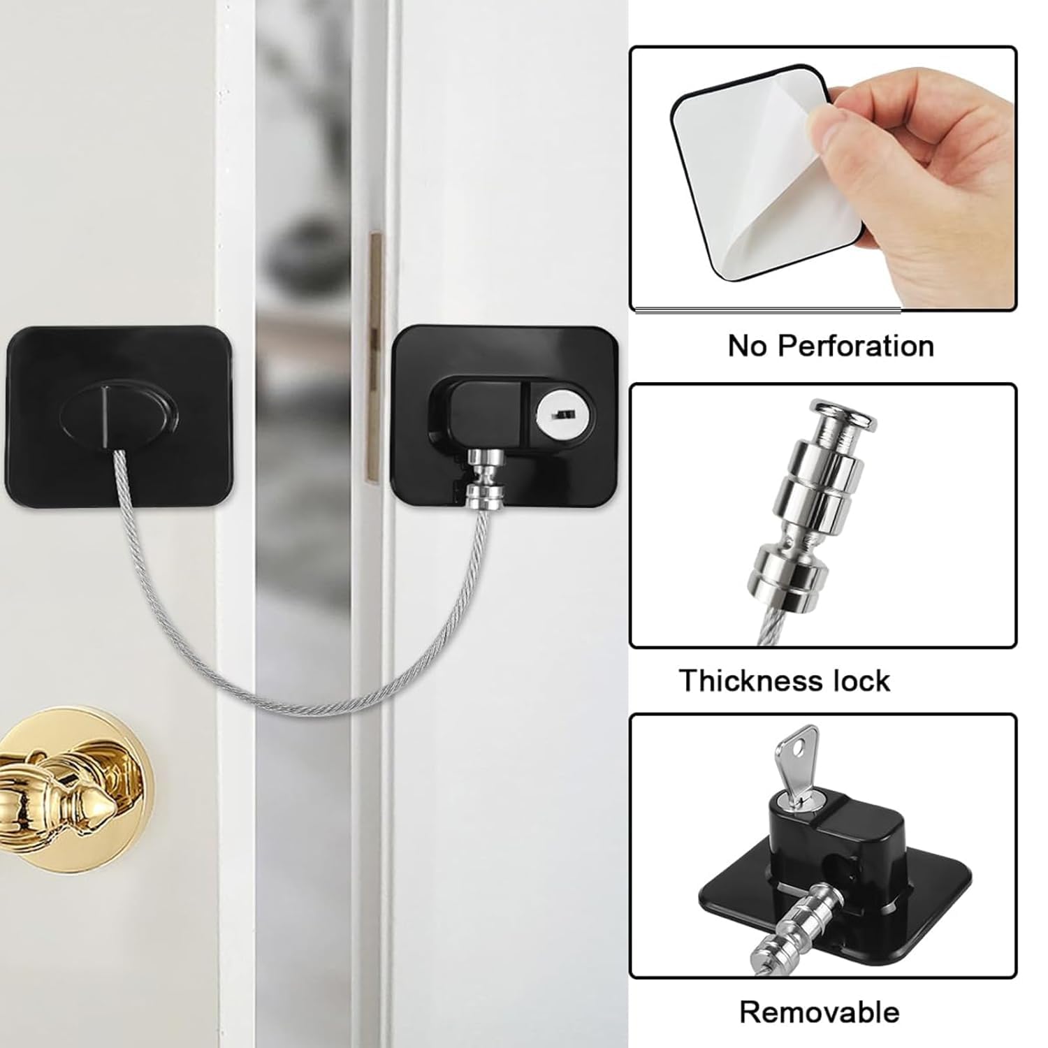 VBM Child Safety Device Refrigerator Door Lock with Key and Adhesives, Cabinet Restrictor Cable for Baby and Toddler, Lock for Cupboards, Drawers, Fridge, Wardrobe 2