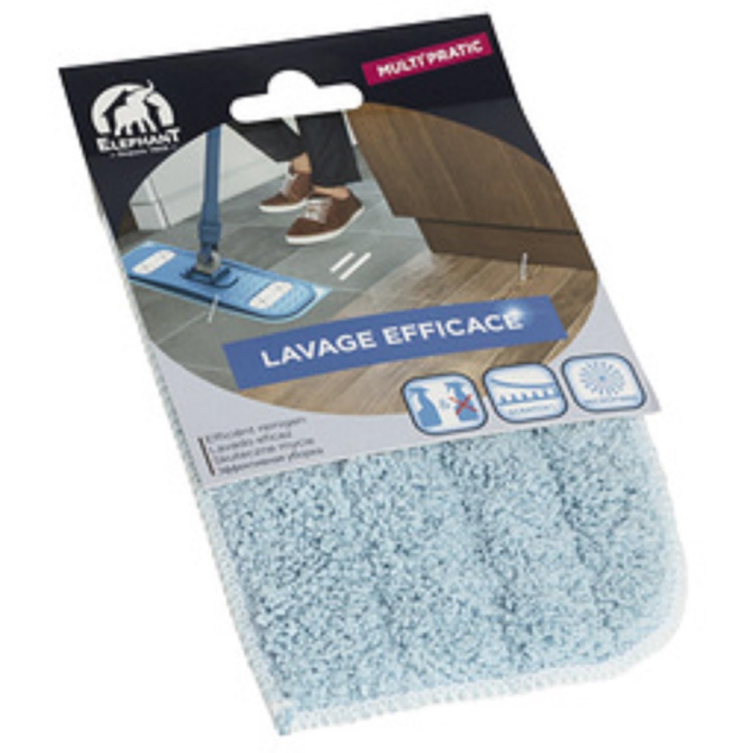 ELEPHANT Recharge Balai Multi'Pratic - Platine microfibre pour lavage efficace - Format compact 0,4 kg - Idéal pour petites surfaces et coins - Lot de 3
