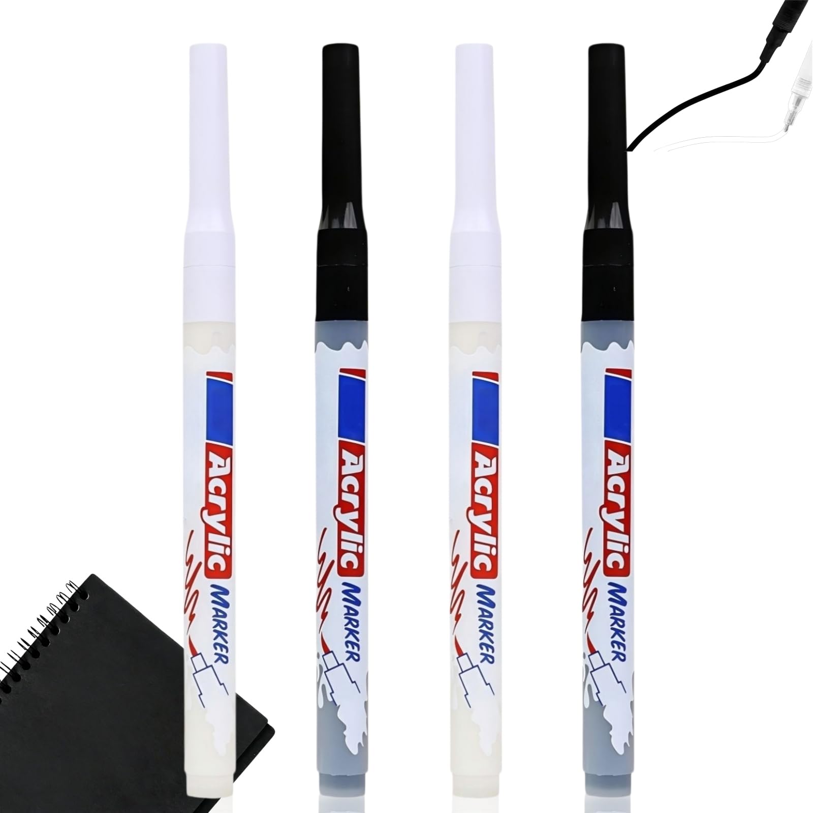 4PCS Black & White Fabric Pens for Clothes, Laundry Marker Pen Set with White Marker Pen for Dark Material & Black Waterproof Marker Pen for Clothing, Painting & Labelling, Wide Range of Application