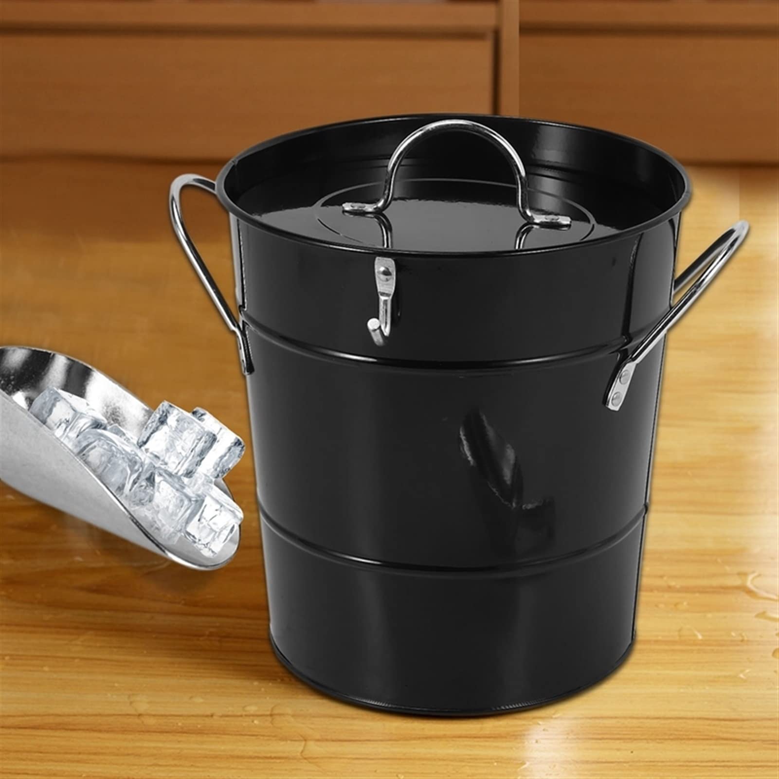 Cubitera/Enfriador Cubo de hielo engrosado negro simple con tapa con pala de hielo cubeta de hielo Cubo de hielo portátil Barra de hielo Cubierta de cerveza Contenedor de hielo Cubiteras Botellas
