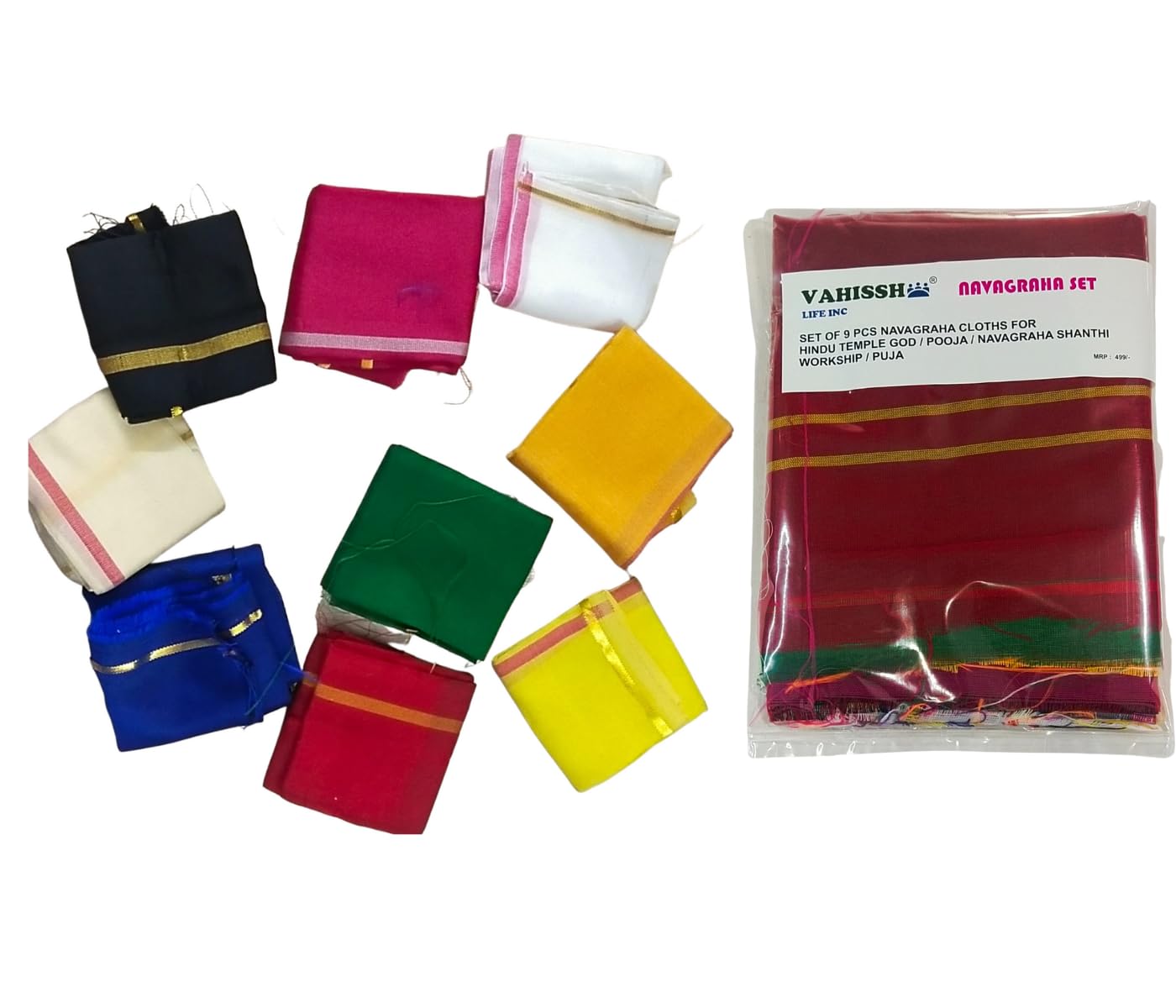 VAHISSH LIFE INCNavagraha Cloth Set for Navagraha Shanti Pooja Pack of 9 Multicolor