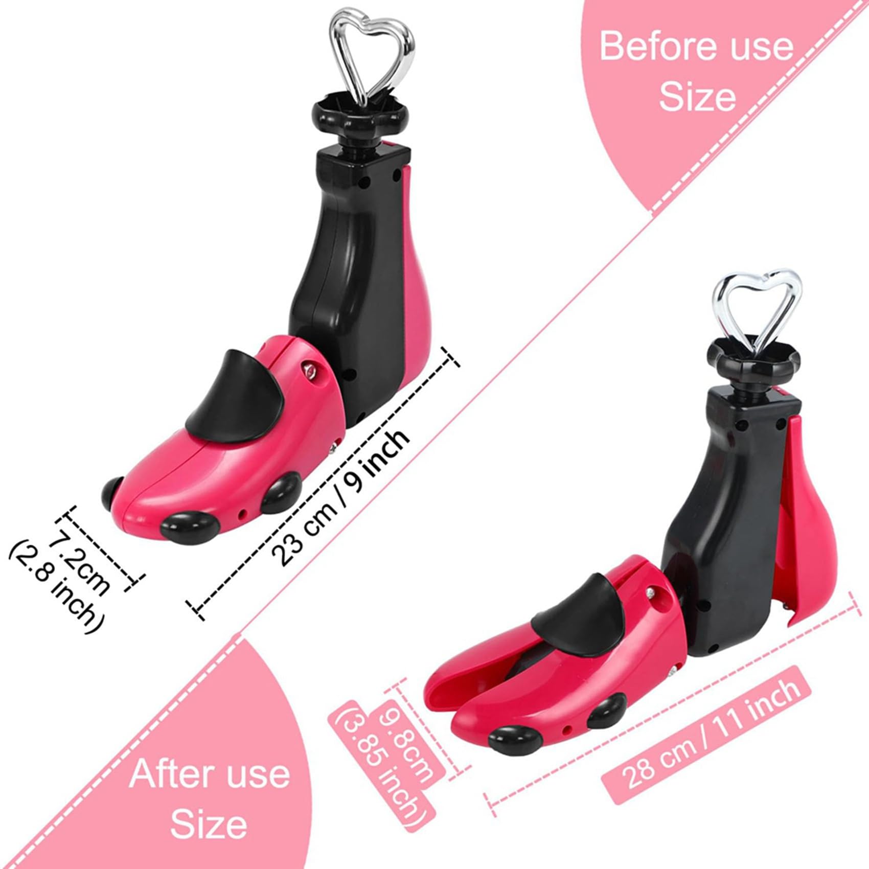 2X Ensanchador de Zapatos para Botas para Hombres, Expansor de Hormas para Mujeres, y Elástico, Botas Unisex Ajustables con Pies Anchos Rosa