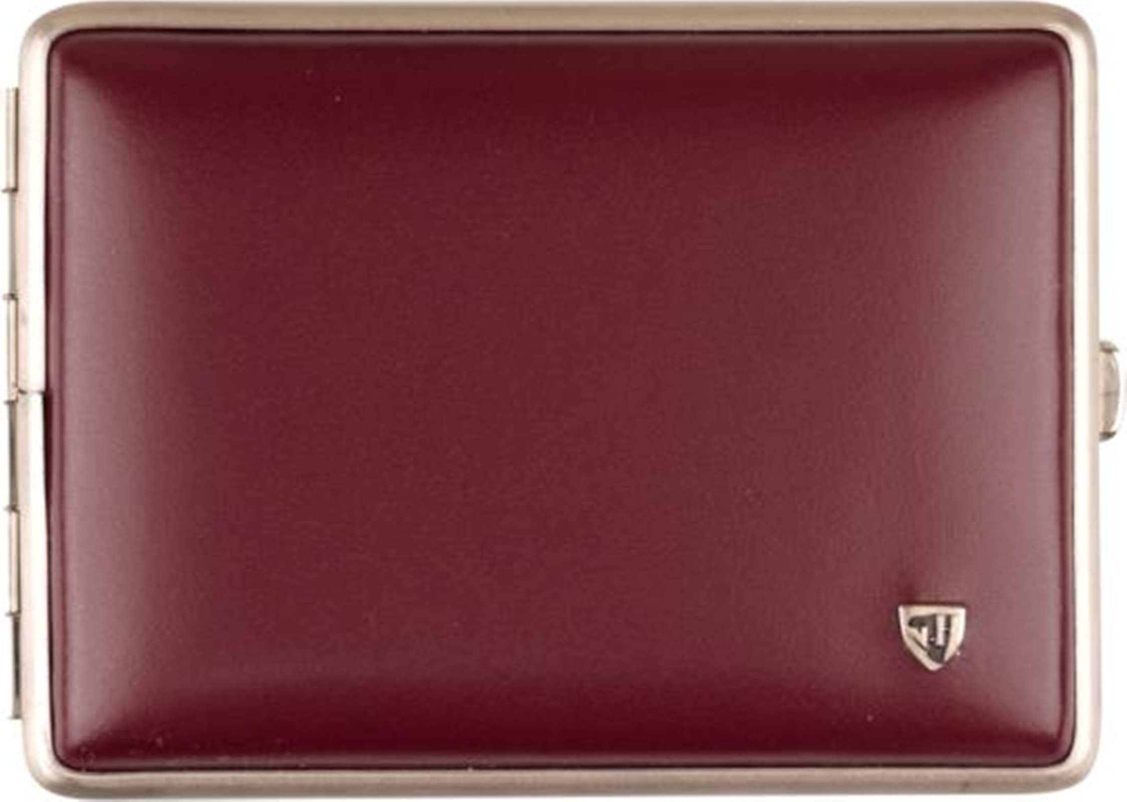 Portasigarette 18 100 / metallo morbido pelle rossa, telaio in nichel opaco / elastico su 2 lati / 111 x 83 x 19 mm / Made in Germany