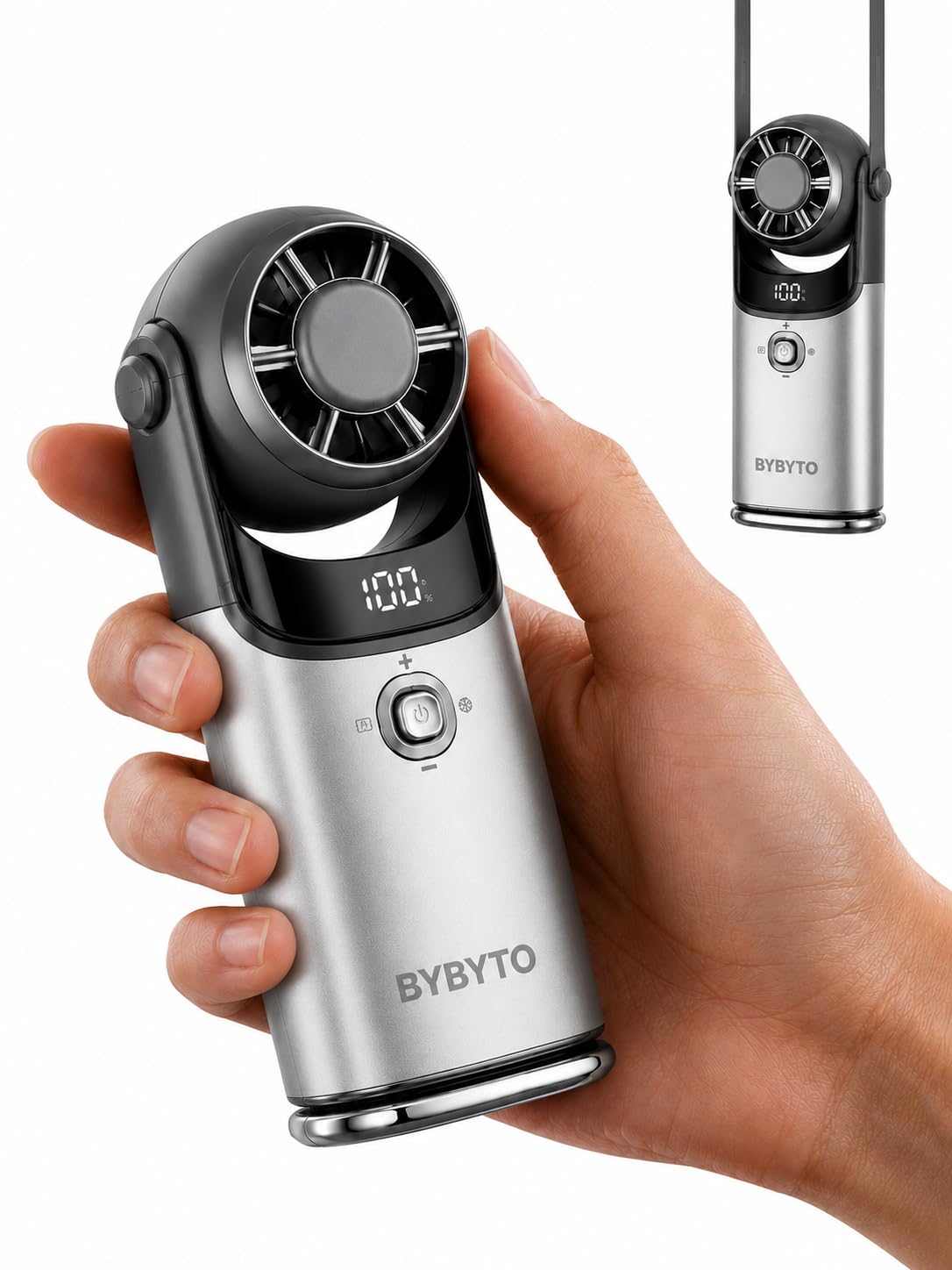 Taschen-Handventilator mit Kühlplatte, Mini wiederaufladbarer persönlicher Ventilator mit 100 Geschwindigkeiten, leistungsstarker tragbarer Ventilator mit Digitalanzeige, Metallkörper, 180°