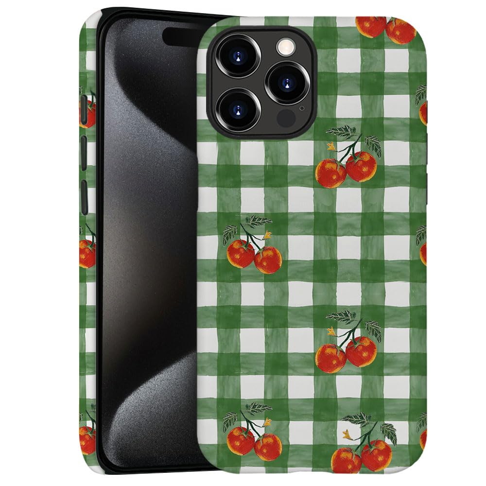 Generic Case for iPhone 16 Pro Max - [Drop Protection Phone Cover] - Hybrid Case for Girl Women - Tomato Gingham Green
