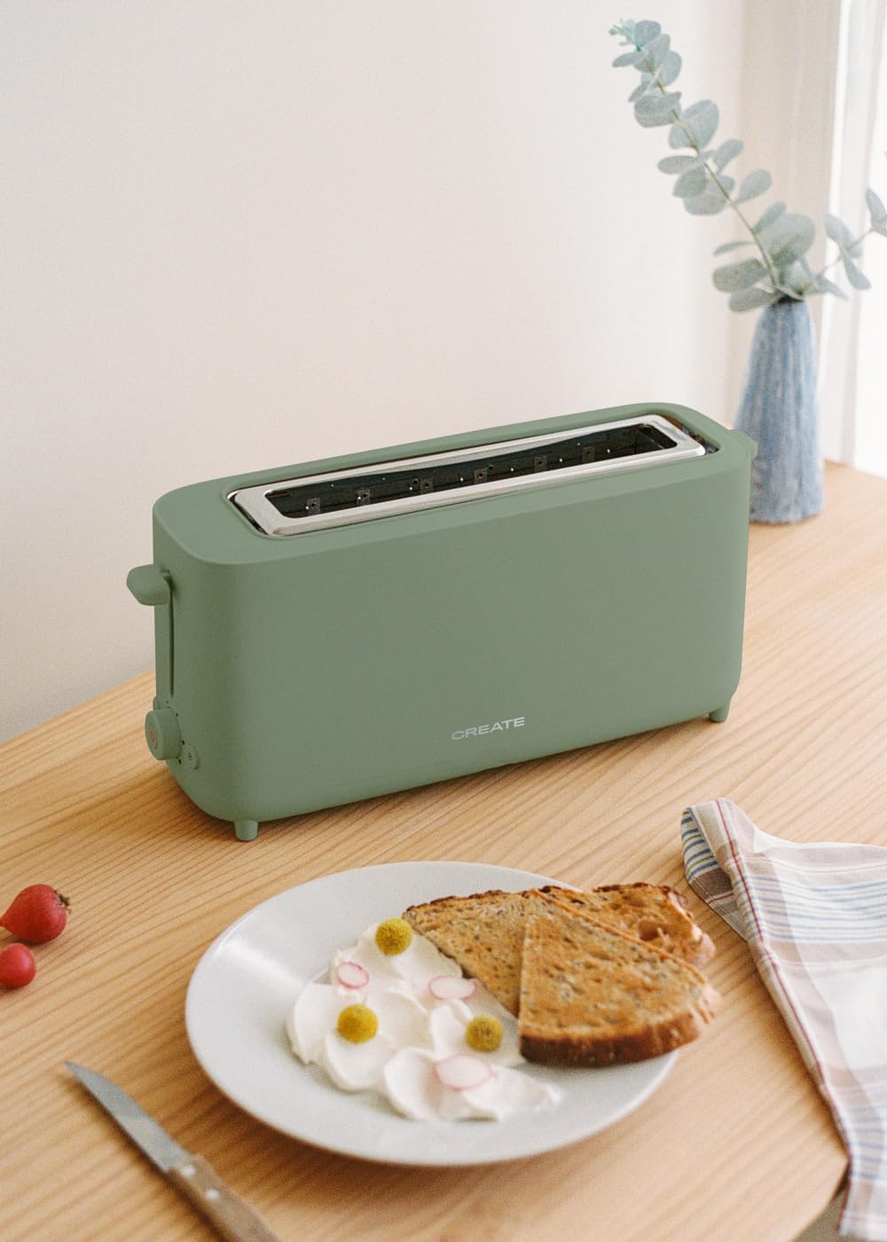 CREATE/TOAST STUDIO XL/Tostador de pan verde sage / 6 Niveles de potencia, bandeja recogemigas, termostato, descongelación, sistema de seguridad, 950W