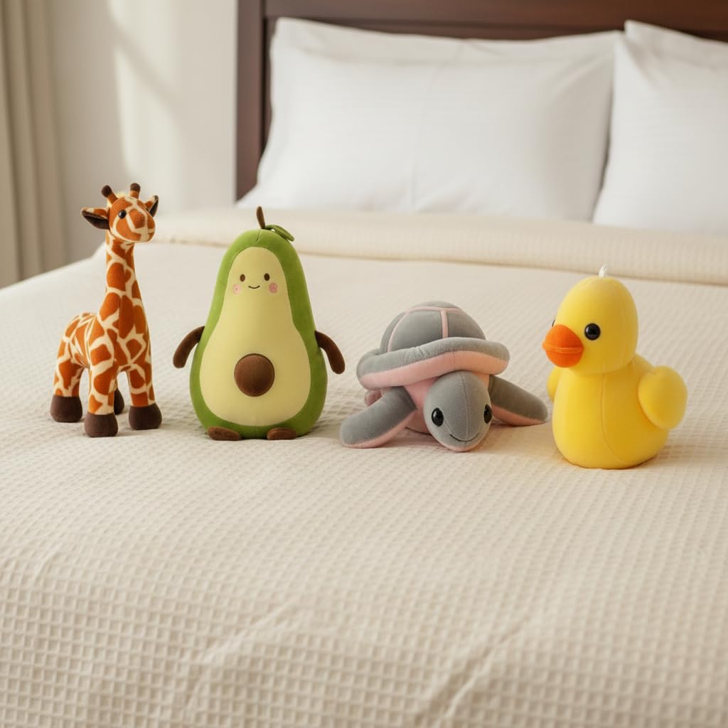 Combo of 4 Soft Toys Cute Plush Stuffed Toy Set, Giraffe, Avocado, Grey Turtle and Duck, Soft Toys.-image-29