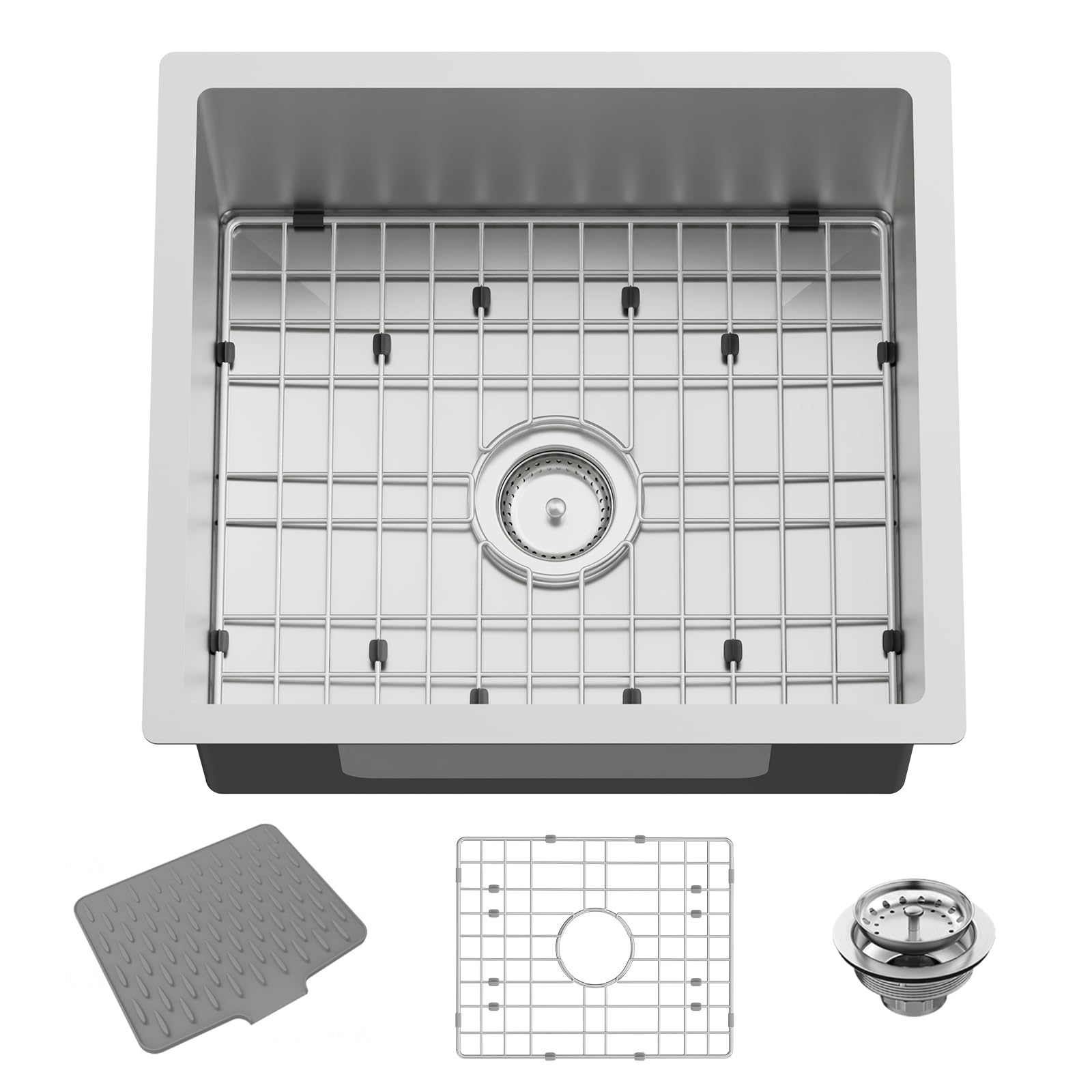 Photo 1 of 20x18In Stainless Steel Kitchen And Bar Sink - Small Undermount Single Bowl Drop In Staylish Kitchen&Bar Sink Ideal Choice For Small Space, Prep Area, RV With Bottom Grid,Soap Mat And Drain Assembly