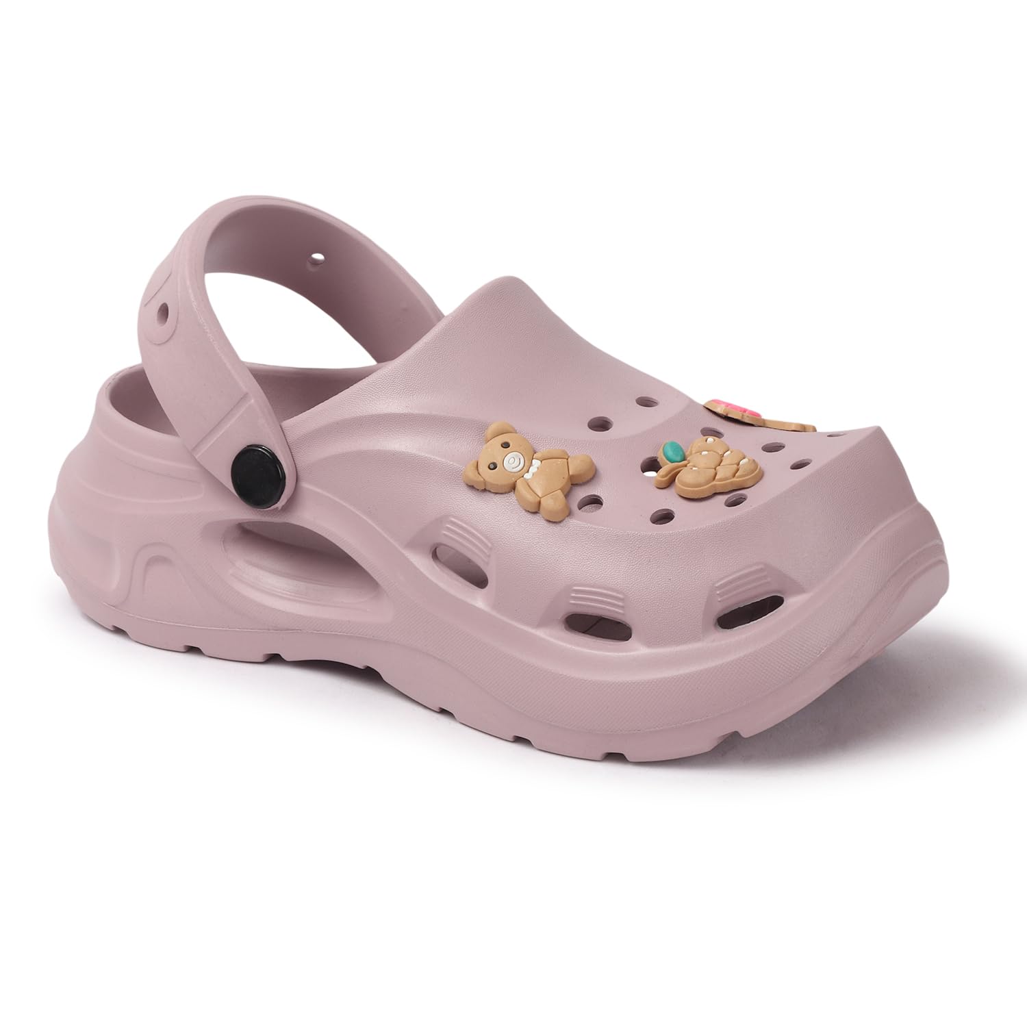 Chunky Platform Clogs with Cute Bear Charms, Lightweight EVA, Casual Slip-On Sandals-image-27