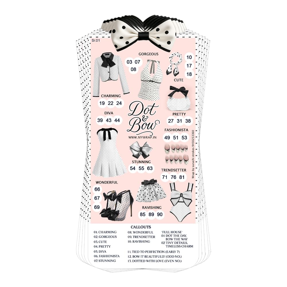 Polka Dot & Bow Theme Tambola Ticket | Birthday, Kitty Party Festival Housie Game (30 Ticket)-image-32
