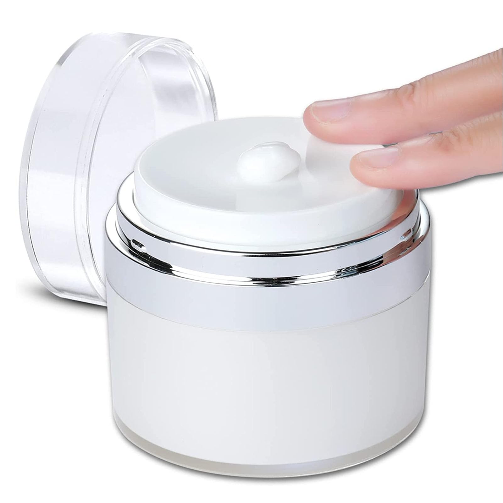 Airless Pump Jar Bottle Cream Refillable Cans Vacuum Bottle Press Jar, Acrylic Airless Pump Cosmetic Containers Vacuum Press Cream Jars Containers Pots Vials for Travel (50ml)