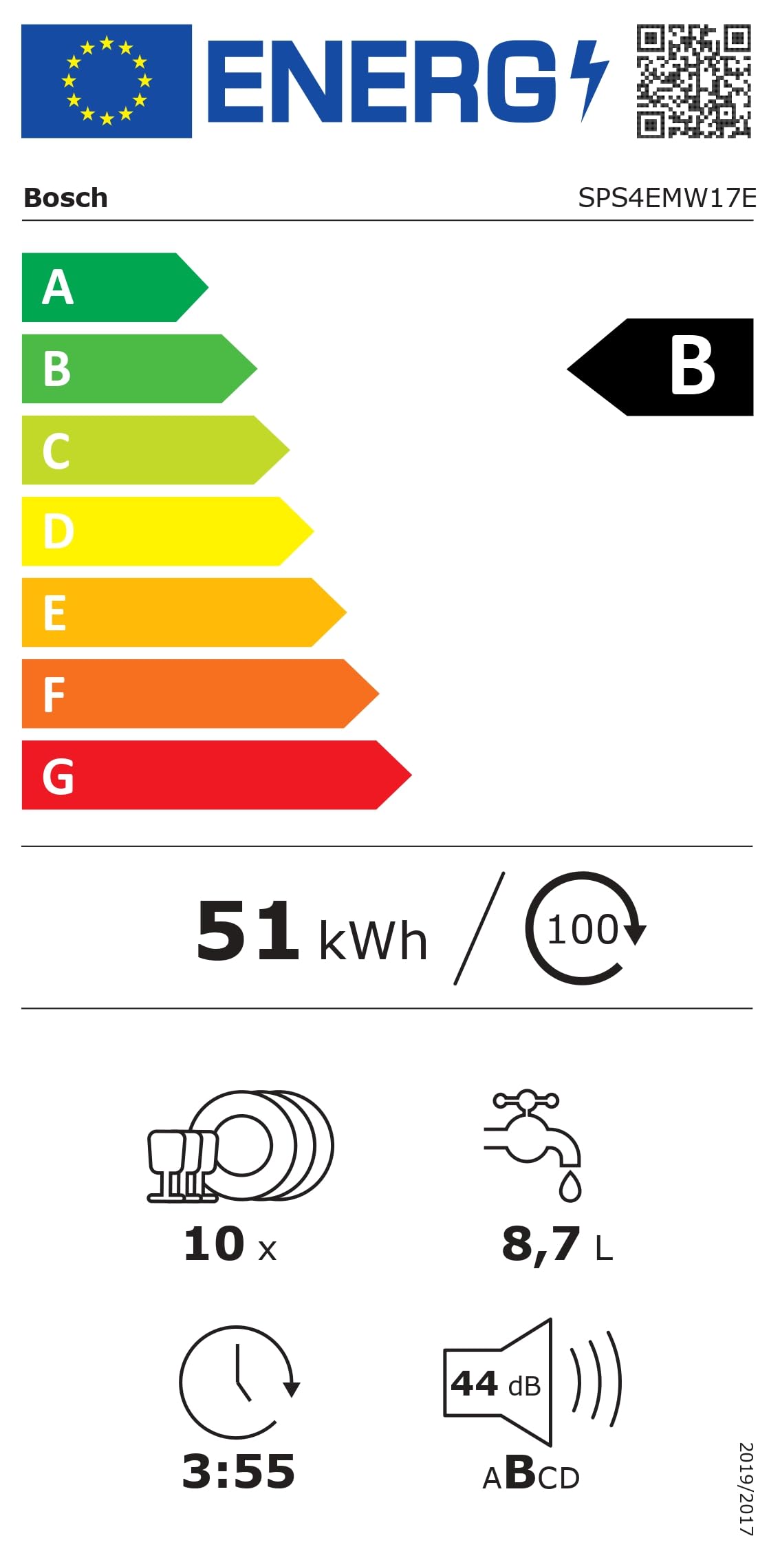 Bosch Série 4 Lave-vaisselle 60 cm Pose-libre Blanc SPS4EMW17E